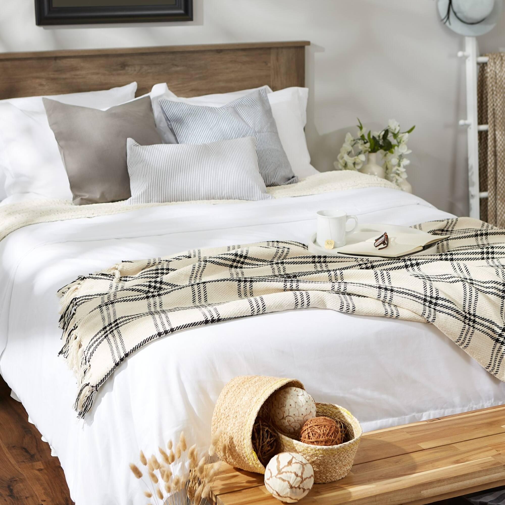 DII® Black Modern Farmhouse Plaid Throw